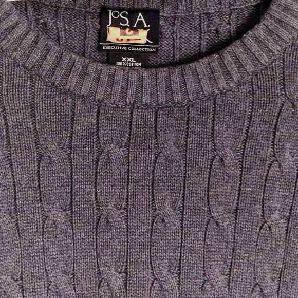 Jos A Bank Executive Collection Gray Crew Neck Long Sleeve Cable Knit Sweater 2X - Picture 4 of 10